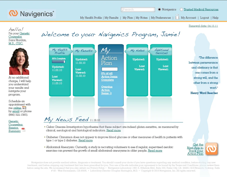 Navigenics — personalized action plan