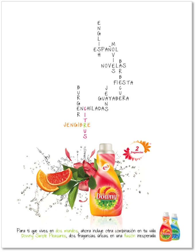 Downy — Spanish-language typography print creative